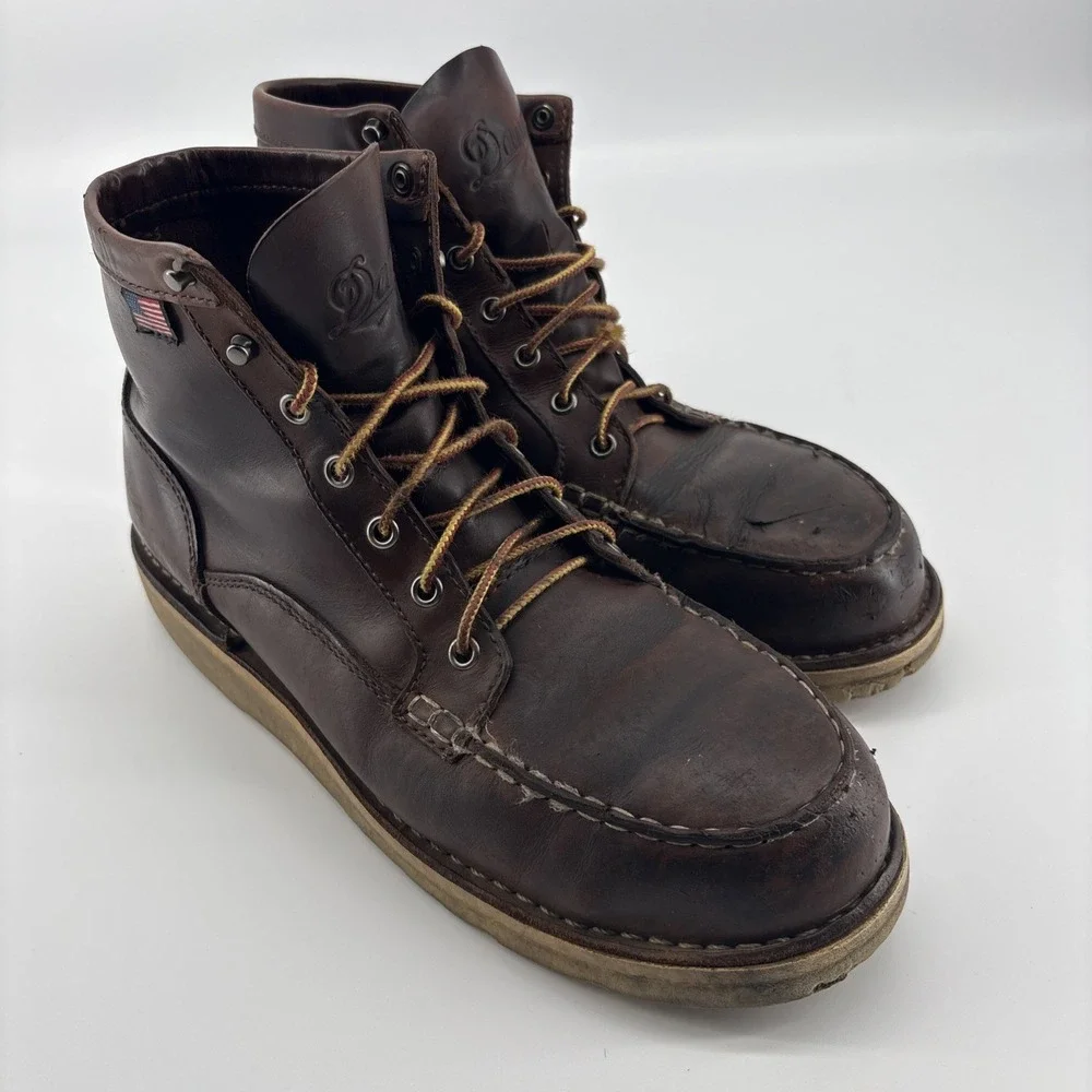 Danner Bull Run Mens Brown‎ Leather Moc Toe Work Boots Made in USA Oil Resistant